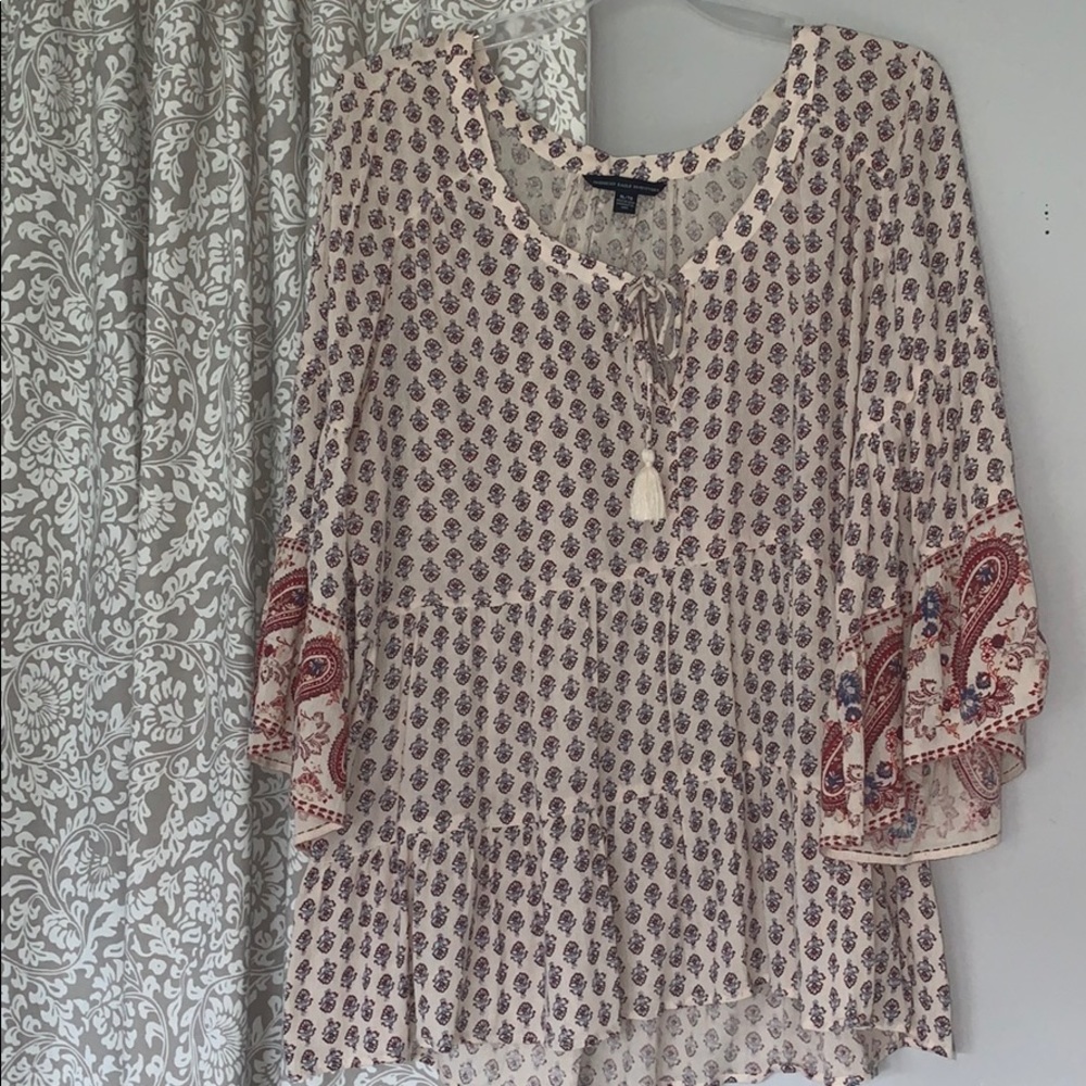 Loose fitting bohemian American eagle shirt